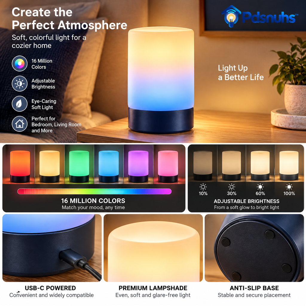 Pdsnuhs™ Smart Gradient Bedside Lamp features