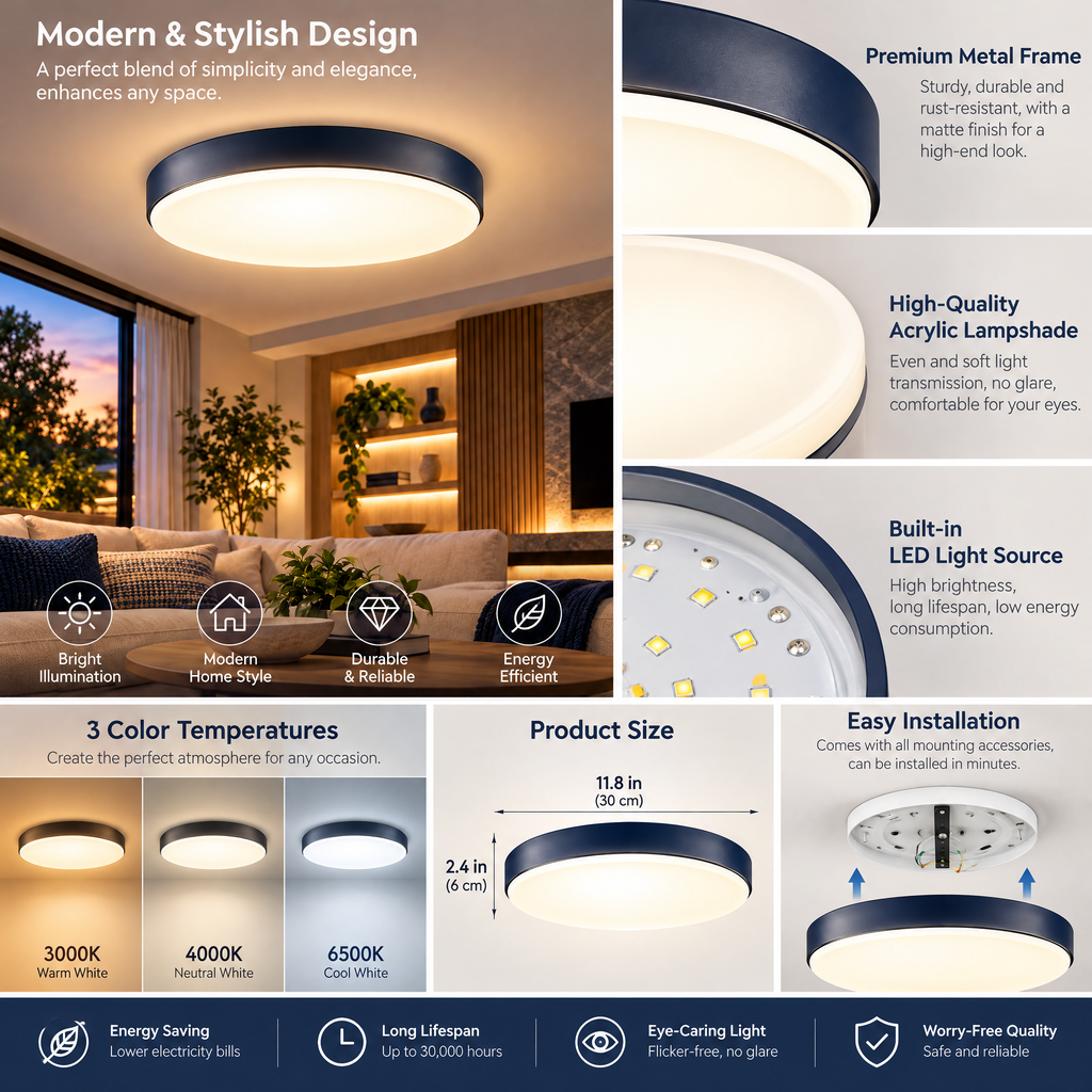 Pdsnuhs™ Smart LED Flush Mount Ceiling Light features