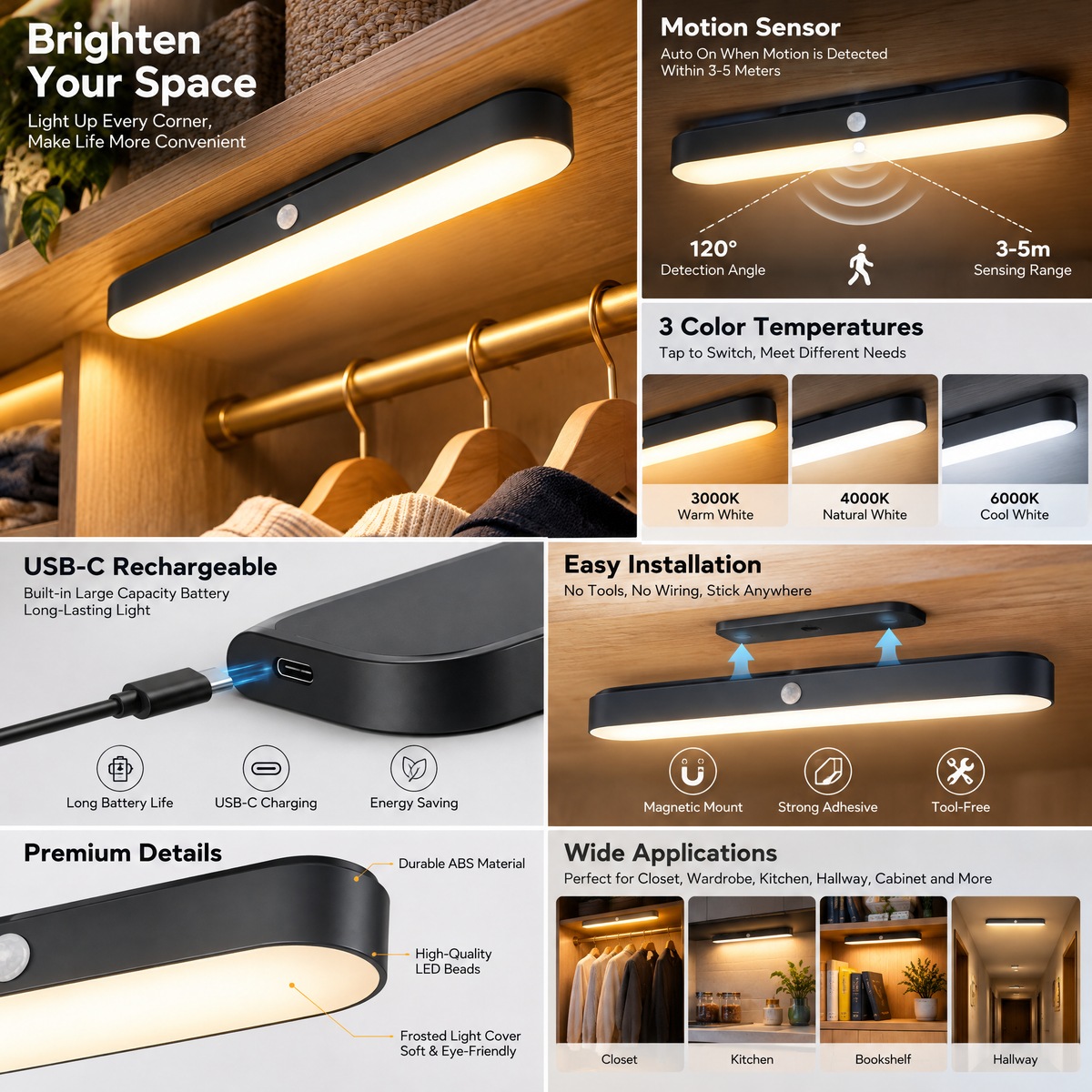 Pdsnuhs™ Rechargeable Motion Sensor Closet Light product view