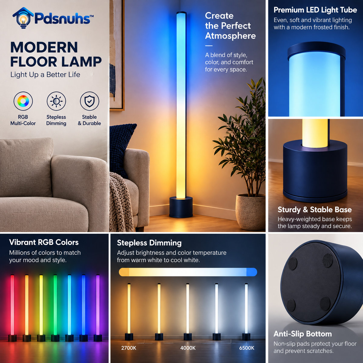 Pdsnuhs™ Smart RGB Corner Floor Lamp features