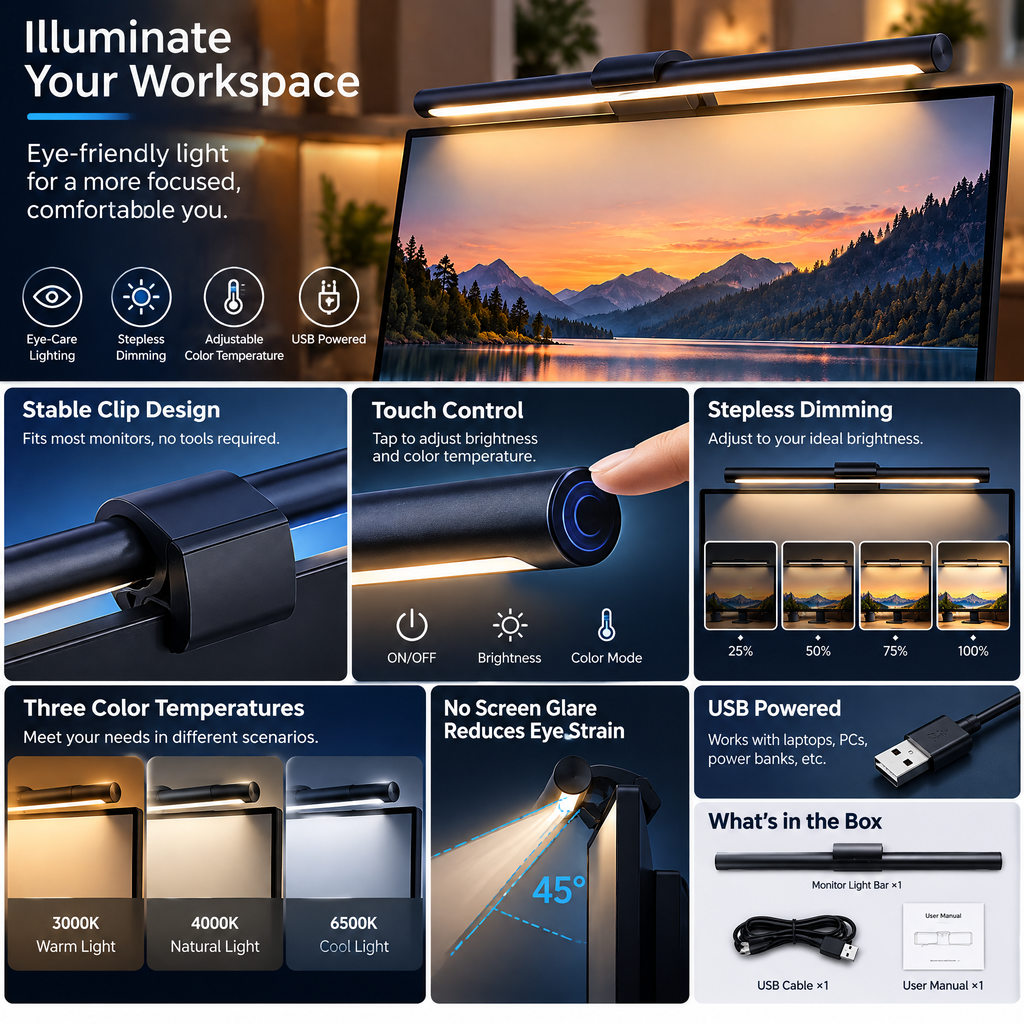 Pdsnuhs™ Smart Monitor Light Bar with Control Dial features