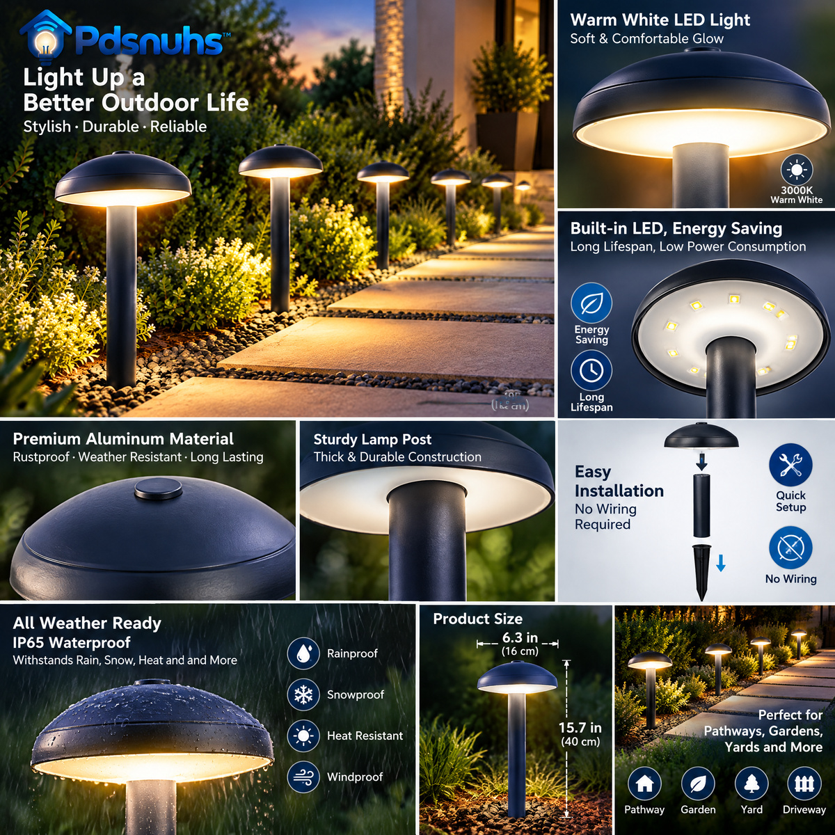Pdsnuhs™ Smart Outdoor Pathway Lights, 6-Pack product view