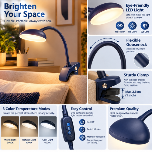 Pdsnuhs™ Rechargeable Clip-On Reading Light product view