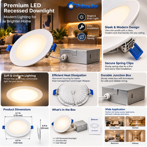 Pdsnuhs™ Canless Smart Recessed Downlights, 4-Pack features