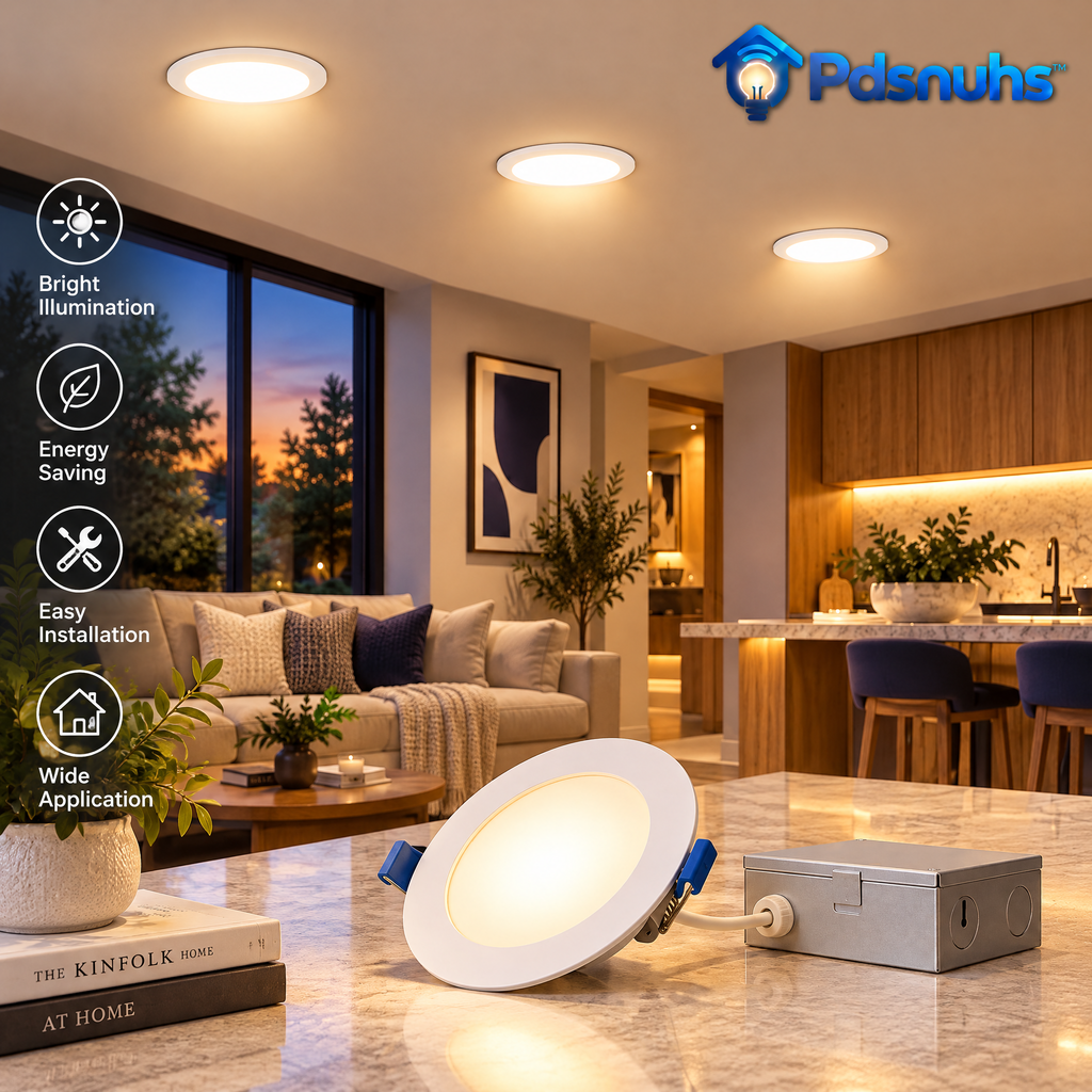 Pdsnuhs™ Canless Smart Recessed Downlights, 4-Pack installed