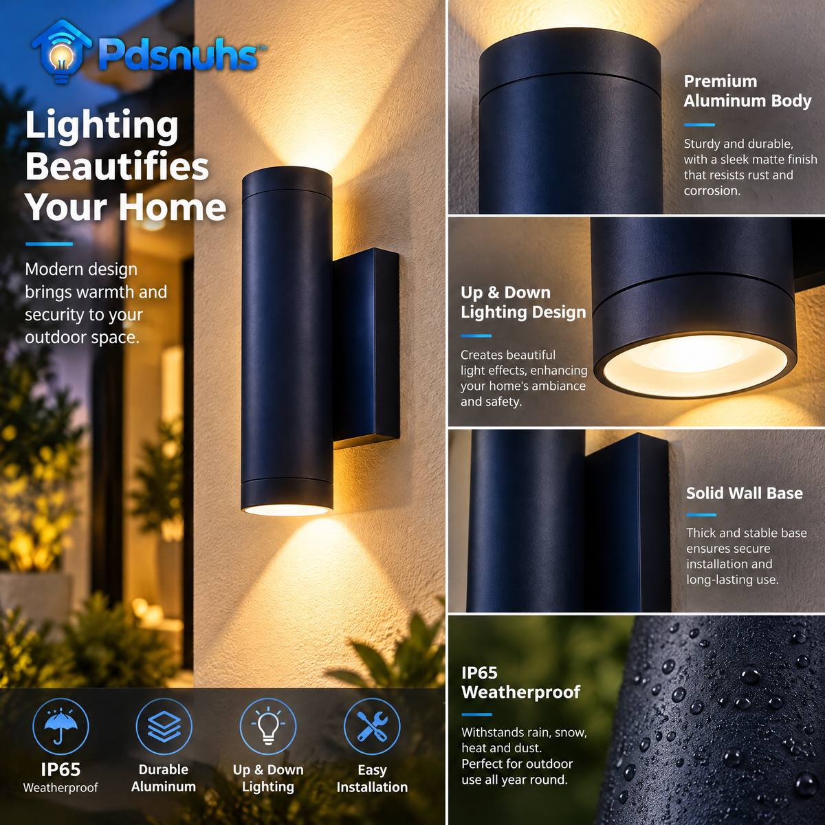 Pdsnuhs™ Smart Up & Down Wall Sconces, 2-Pack features