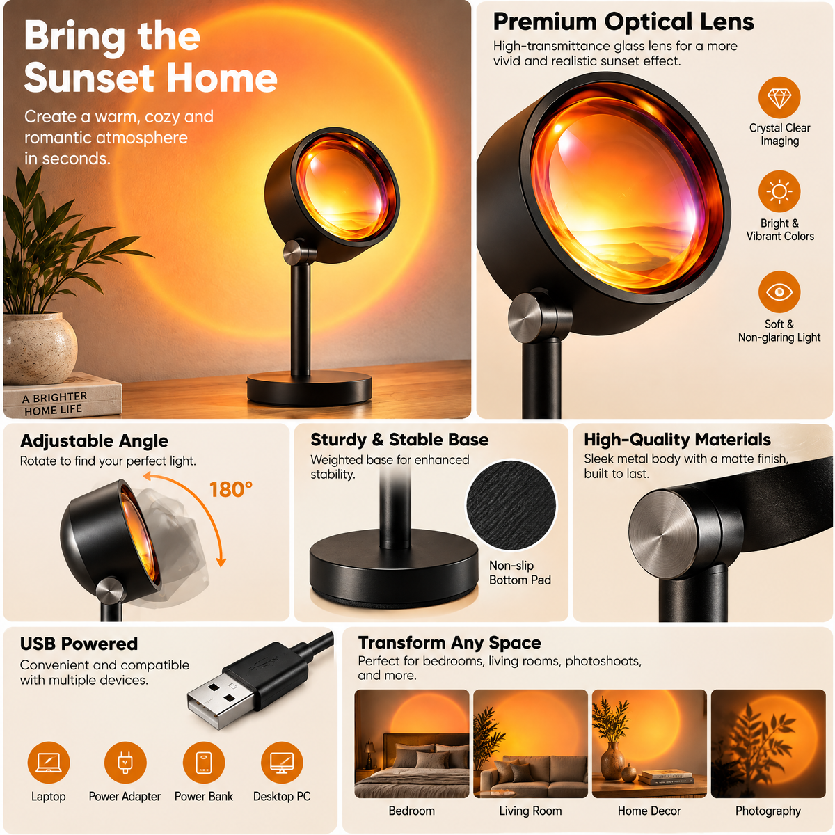 Pdsnuhs™ Smart Sunset Projection Lamp features